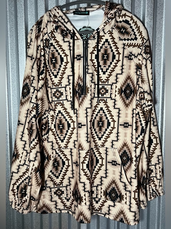 Tops - Sterling Kreek 1/4 Zip Southwest Print Zip Hoodie - Beige & Brown NWT 3x